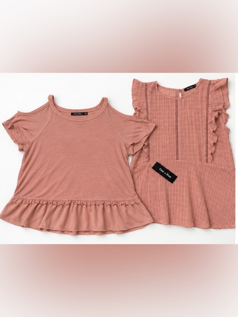 Doe & Rae Girls Mauve Pink Ruffle Tops Duo